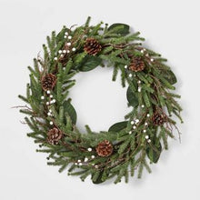Load image into Gallery viewer, Artifical Mixed Greenery with Pinecones and Berry Wreath (Local Pick-Up/Delivery Only)