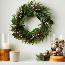 Load image into Gallery viewer, Artifical Mixed Greenery with Pinecones and Berry Wreath (Local Pick-Up/Delivery Only)